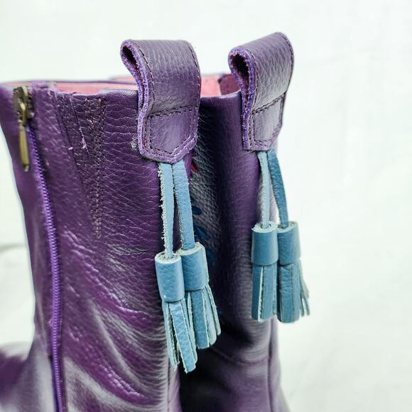 Gudrun Sjoden Purple Leather Boot Floral Embroidery Shabby Chic Boho Lagenlook - Picture 10 of 14